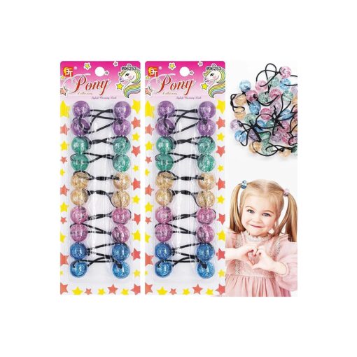 20 Pcs 20mm Hair Ties Hair Accessories for Girls Glitter Hair Ties with Balls Bubble Twinbead Ponytail Holders Bobble Hair Balls Kids Toddler Girl Hair Accessories ( Assorted )