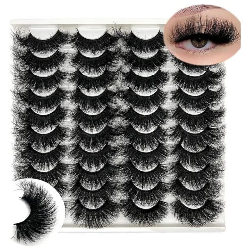 Mink Lashes Wispy 20mm 3D Volume Full Dramatic Lashes Mink D Curl Strip Lashes That Look Like Extensions Long Eye Lashes Pack 25 mm Cat Eye False Eyelashes Natural Look