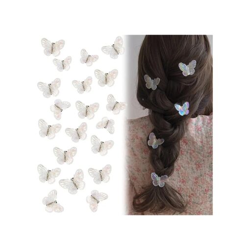 20pcs Butterfly Hair Clips, Cubaco Hair Clips for Girls, Small Hair Claw Clips for Women, Cute Y2K Accessories Clear White Hair Clips Mini