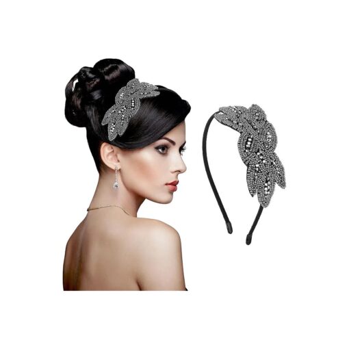 Sibba 1920s Headbands for Women Head Bands Accessories Crystal Bridal Wedding Black Headpiece 20s Rhinestone Flapper Vintage Hair Valentines Accessory for Girls Costume Prom Party Retro ( Grey )