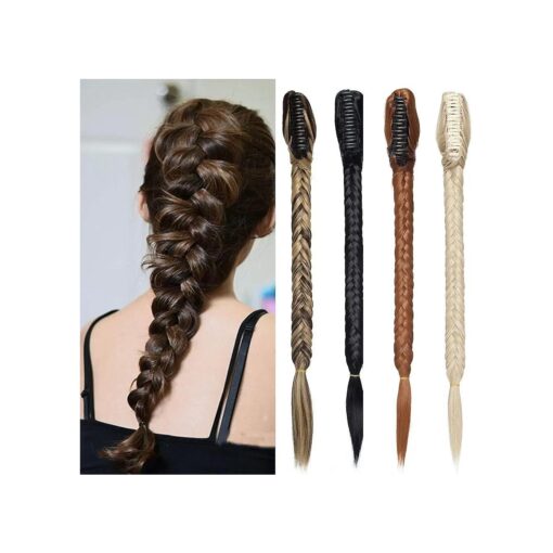 Rich Choices 21 Inches Synthetic Long Fishtail Braid Ponytail Hair Extensions Clip On In Braiding Ponytail Fishtail Plait Hairpiece With a Claw/Jaw Clip Natural Cute For Women 160g ( # 4A Medium Brown )