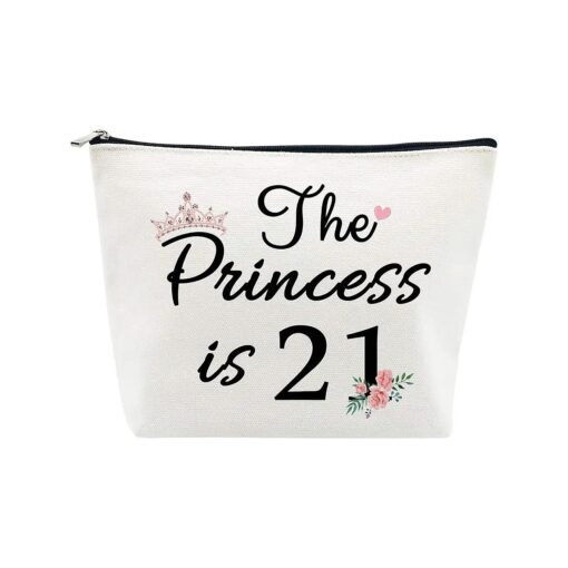 21st Birthday Gifts for Women Best Friend Daughter Funny 21 Year Old Birthday Gift for Her The Princess is 21 Cute Makeup Bag Celebrate Turning Twenty One