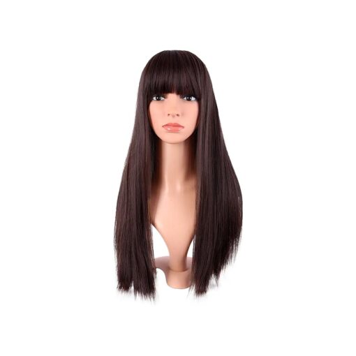 MapofBeauty 22 Inch/56 cm Long Straight Synthetic Hair Heat Resistant Party Cosplay Wig ( Dark Brown )