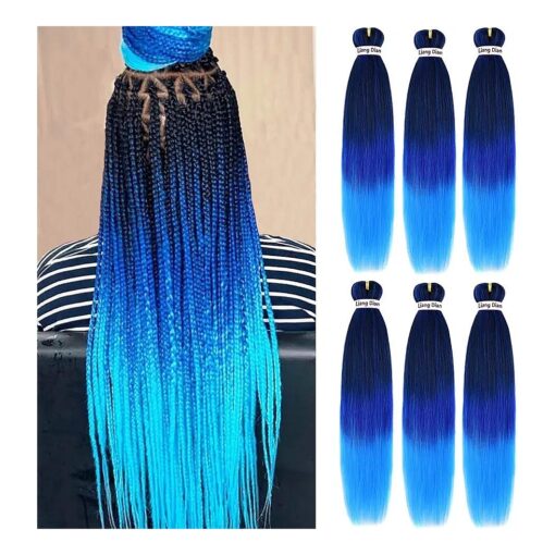 Liang Dian Pre-Stretched Braiding Hair 22 inch 6 packs Hot Water Setting Synthetic Hair Crochet Braiding Hair Extension ( mixed black/dark blue/light blue )