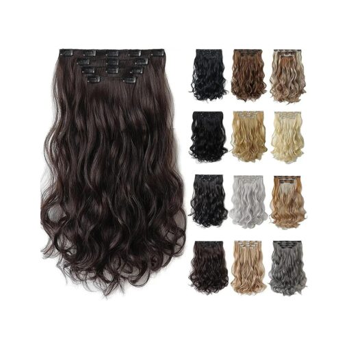 Dark Brown Hair Extension, Clip hair Extensions 18" wavy Synthetic 5.5 Oz HSPCYGG 22" Straight Hair Pieces Wig Cheap Fluffy & Not Tangled Black Women Girls Grey Silver White Blonde Full Head Auburn