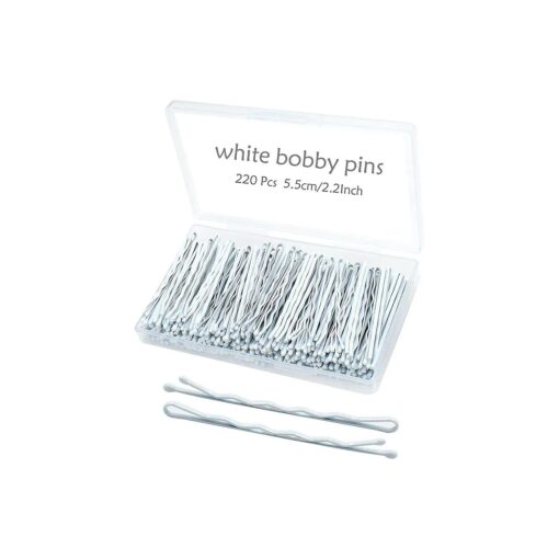 White Bobby Pins for Hair, YINGFENG 220 Count 2.2 Inch Wavy Style White Hair Pins for Women, White Hair Clips Bulk with Storage Box, Hairpins Perfect for Gray or White Haired Ladies