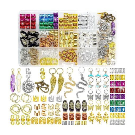 220PCS Gold Hair Accessories, Hair Beads Jewelry, Dreadlocks Gem Crystal Hair Charms, Metal Hair Coils Rings, Braid Cuffs, Women 's Dreadlocks Accessories, Metal Braid Rings Cuff Clips to Add to Your Life