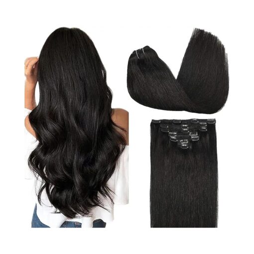 GOO GOO Clip in Hair Extensions Real Human Hair, 22inch 120g 7Pcs, 1B Natural black, Remy Human Hair Extensions Clip ins for Women, Natural Human Hair