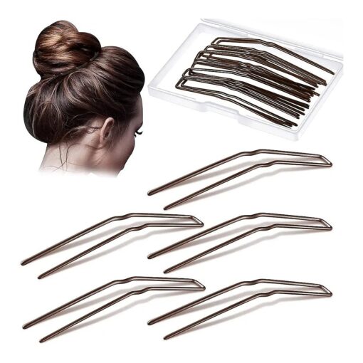 24 Pcs U Shaped Hair Pins Ballet Bobby Pins U Pin Hair Styling Pins Bobby Pins for Updo with Storage Box Metal U Bun Hair Forks for Women Girls Thick Thin Long Curly Hair ( Brown, 3 Inch )