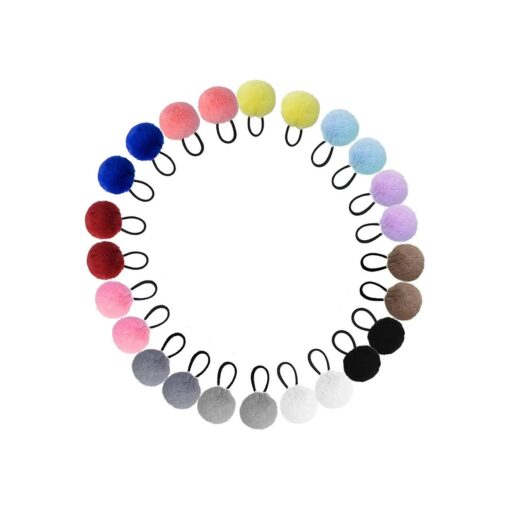 24 Pieces Pom Pom Hair Ties Pom Ball Elastic Hair Ties Cute Pompom Hair Bands Colorful Fur Ball Seamless Hair Ropes Ponytail Holders