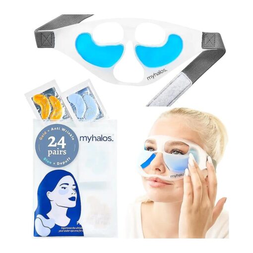 Patented Eye Ice Pack for Puffy Eyes Set - Under Eye Masks for Dark Circles and Puffiness- 24 Eye Patches for Wrinkles - Under Eye Ice Pack With Under Eye Patches - Cold Eye Mask for Puffiness