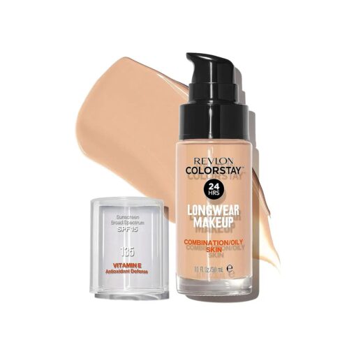 Revlon Liquid Foundation, ColorStay Face Makeup for Combination & Oily Skin, SPF 15, Medium-Full Coverage with Matte Finish, Vanilla ( 135 ), 1.0 oz