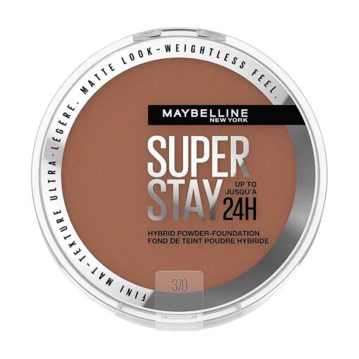 Maybelline Super Stay Up to 24HR Hybrid Powder-Foundation, Medium-to-Full Coverage Makeup, Matte Finish, 370, 1 Count