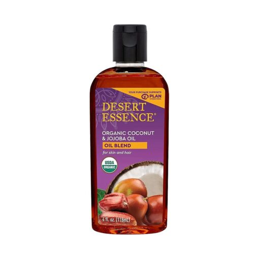 Desert Essence, Organic Coconut & Jojoba Oil, 4fl, oz, - Gluten-Free, Vegan, Cruelty Free, USDA Organic - 24hour Moisture, Illuminating, Restores Skin, Glowing Skin and Hair