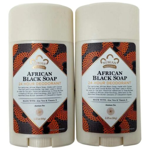 Nubian Heritage 24 Hour All Natural Deodorant African Black Soap With African Black Soap Extract, Shea Butter, Grapefruit Seed Extract, Vitamin E and Sandalwood Oil, 2.25 oz ( 64 g ) each