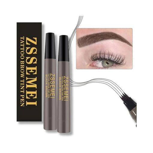 Waterproof Eyebrow Pen - Microblading Tattoo Brow Pencil, 24 Hours Long Lasting, Creates Natural Looking ( Black Brown - 2 PCS )