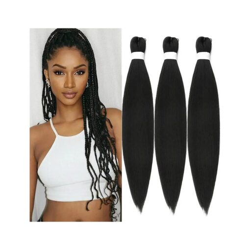 Braiding Hair Pre Stretched for Women Hair Extensions Box Braids Soft Synthetic Knotless Yaki Texture Hot Water Setting Braid Black ( 24inch 3Packs )