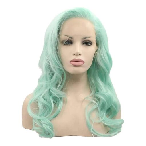 Xiweiya Mint Green Lace Wig Heat Resistant Fiber Hair Mermaid Green Blue Color Mixed Synthetic 13 * 3 Lace Front Wig for Women Hair Replacement Wig Half Hand Tied 24" Wig