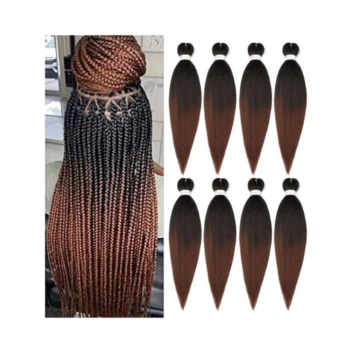 Braiding Hair Pre Stretched 24 Inch 8 Packs Ombre Professional Soft Yaki Texture, Itch Free, Hot Water Setting Extensions for Braids ( 24in,1B/30 )