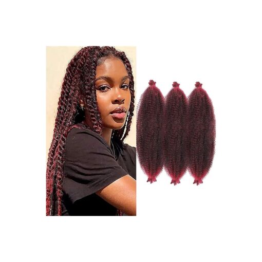 24 inch Pre-Separated Burgundy Springy Afro Twist Hair 3 packs Ombre Red Pre-fluffed Marley Twist Braiding Hair Soft Synthetic Hair Extensions for Spring Twists Faux Butterfly Locs, Tbug #