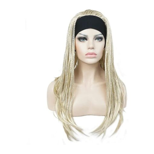 Aimole Long Braided Wigs Crochet Hair Fully Hand Tied Twist Braided With Headband Half Wig ( 613-Pale Blonde )