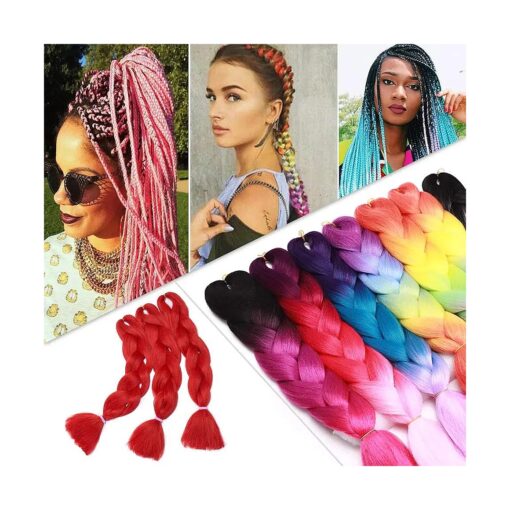 24 Inch Jumbo Braids Hair Extensions High Temperature Synthetic Hair African Rainbow Box Braiding Hair for Senegal Twist 100g/pack Red