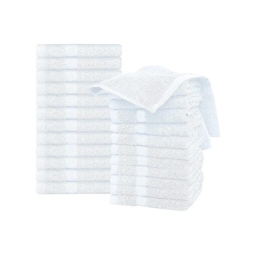 Washcloths 24 Pack 100 % Cotton 12 x 12 Inches ( White ) Durable, Lightweight, Bath Rags, Wash Rag, Commercial Grade and Ultra Absorbent Cleaning Towels