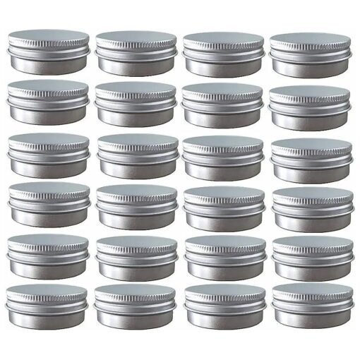 24 Pack ( 1 Oz/30ml ) Screw Top Round Aluminum Tin Cans, Metal Tin Storage Jar Containers with Screw Cap for Lip Balm, Cosmetic, Candles, Salve, Make Up, Eye Shadow, Powder, Tea