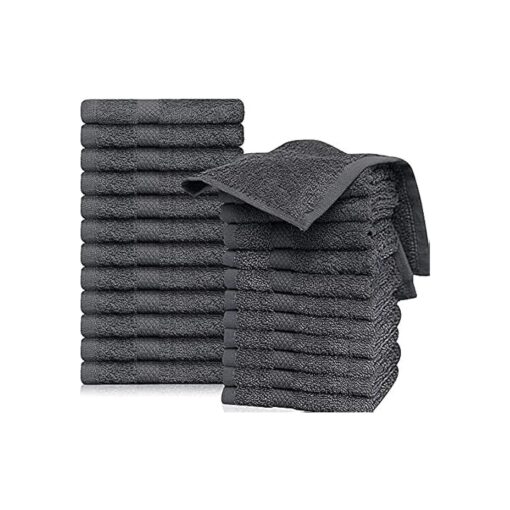 QUBA LINEN Grey Washcloths Pack of 24-12" x12" 100 % Ring Spun Cotton Premium Soft Absorbent Quick Dry Luxurious wash Cloths Set Hotel Quality ( Grey, 24Pack 12x12 )