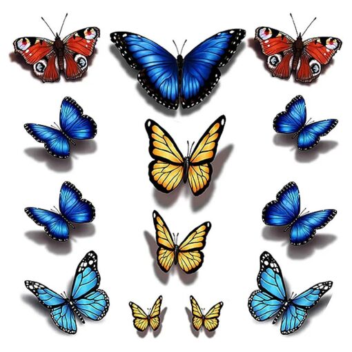 24 pcs Butterfly 3D temporary tattoos realistic monarch red blue yellow large butterflies for adult teens women girls kids body art stickers thigh stomach sexy cute hippie fancy dress