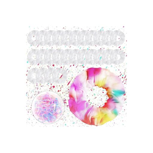 24 pcs Hair Elastic Scrunchies for Tie Dye - Hair Scrunchies for Women, White Cotton Scrunchies for Tie Dye, Tie Dye Blanks packed with 120pcs Hair Elastic, rubber bands