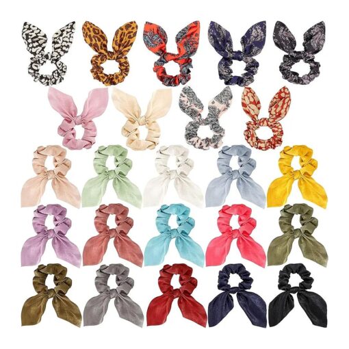 24 Pieces Hair Scrunchies Soft Scarves Scrunchies Elastic Hair Bands Bow Hair Ties Rabbit Ears Scrunchy Ponytail Holder Hair Accessories for Women Girls ( Style A )