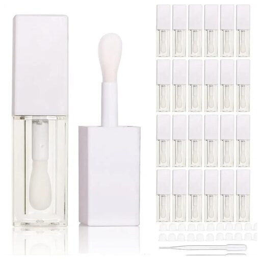 24pcs 5ml Empty white square lipgloss tubes bulk wholesale with big wand lipgloss containers ...