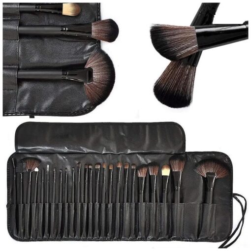 24-Professional Makeup Brushes Kit Wooden Handle with Leather Pouch