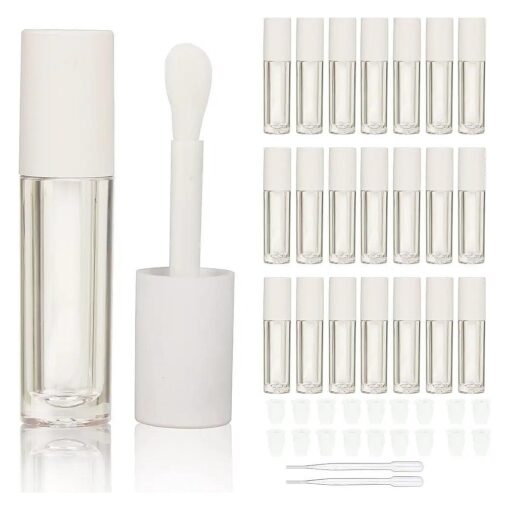 24 pcs Empty 5ml big brush lip gloss tube White round lipgloss tubes container with big doe foot wand