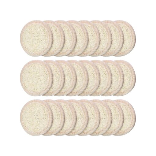 24 Pieces Exfoliating Loofah Pad Facial Body Scrubber Round Bath Shower Loofah Sponge Pad Natural Exfoliating Scrubber Brush Close to Skin for Men Women Shower Bath and Spa ( 6.5 x 6.5 cm )