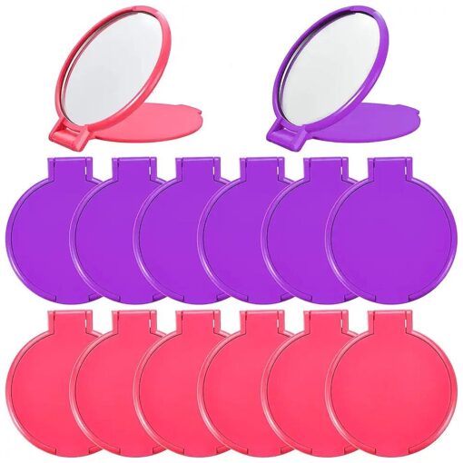 Blulu 24 Pieces Mini Folding Compact Mirror Portable Round Pocket Mirror Makeup Mirror for Women Girls Travel Daily Use, 2 Colors ( Pink, Purple )