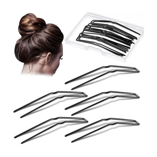 24 Pcs U Shaped Hair Pins Ballet Bobby Pins U Pin Hair Styling Pins Bobby Pins for Updo with Storage Box Metal U Bun Hair Forks for Women Girls Thick Thin Long Curly Hair ( Black, 3 Inch )