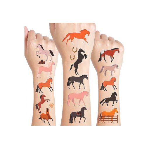 24 Sheets Horses Temporary Tattoos, Horses Birthday Decorations Party Favors