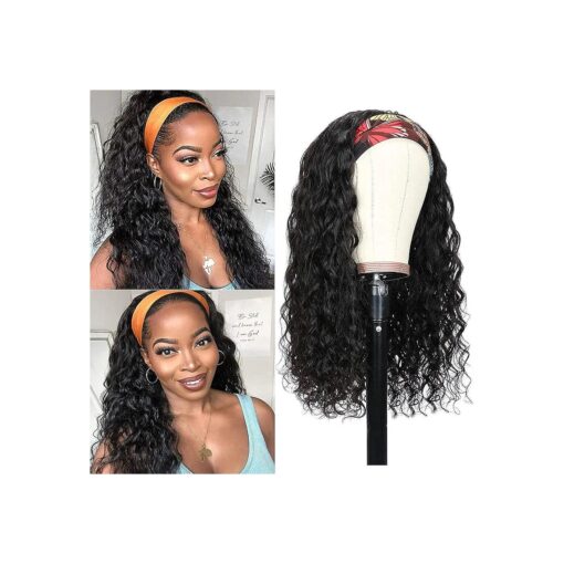 Headband Deep Wave Wig For Black Women Human Hair Wig 24 inch 180 % Density Water Curly Wig Human Hair Natural Color Glueless Wig Curly Brazilian Virgin Human Hair Wig Full Size