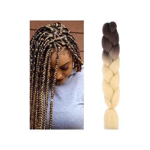 Braidig Hair Extensions for Women Ombre Jumbo Braids 24inch 1pcs 100g Heat Resistent Synthetic Hair for Braiding Twists Crochet Braiding, Brown & Beige