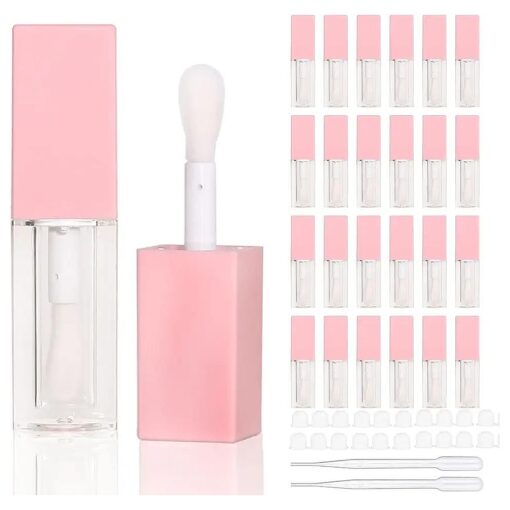 24pcs 5ml Empty square pink lipgloss tubes bulk wholesale with big wand lipgloss containers