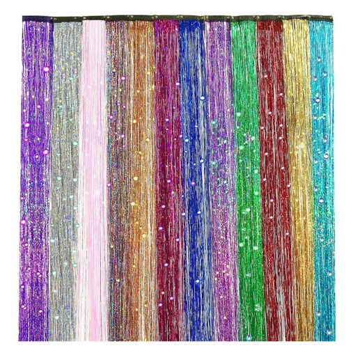 Clip In Hair Tinsel, Fairy Hair Tinsel Kit 12PCS 24 Inches Glitter Colorful Clip On Tinsel Hair Extensions for Girls Hair Accessories Party ( 12Colors, 24 Inches Clip In Hair Tinsel )