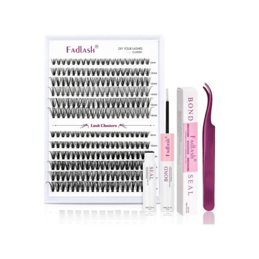 FADLASH DIY Eyelash Extension Kit, 240Pcs Lash Clusters with Lash Bond and Seal, Clusters Eyelash Applicator Tool, D Curl DIY Lash Kit ( 30D+40D Kit )