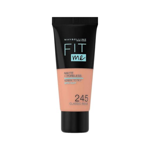 Maybelline Fit Me Foundation, Medium Coverage, Blendable With a Matte and Poreless Finish, For Normal to Oily Skin, Shade : 245 Classic Beige, 30ml