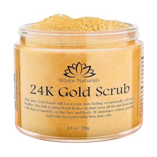 24K Gold Body Scrub, Natural Exfoliating Face Sugar Scrub With Anti-Aging Properties, Pure Skin Moisturizer, Reduce Wrinkles Deep Pore Cleansing Moisturizing Hydrating Skincare, Great Gift for Women