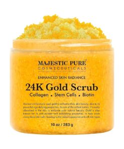 Majestic Pure 24K Gold Scrub - Biotin, Collagen, VitaminE & Stem Cell - Exfoliating Body Scrub, Skin Moisturizer, Pore Cleanser & Body Exfoliator - Natural Skin Care - 24k Scrub For Men & Women - 10oz