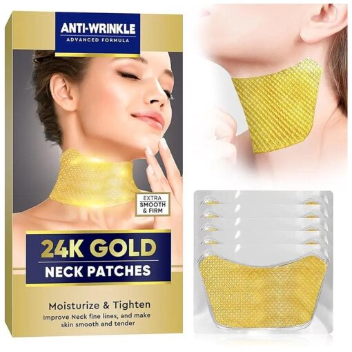 Neck Wrinkle Patches,24K Gold Collagen Neck Fine Line Pads, Tightening Firming & Moisturizing Mask for Neck Line Romoval - 5PCS