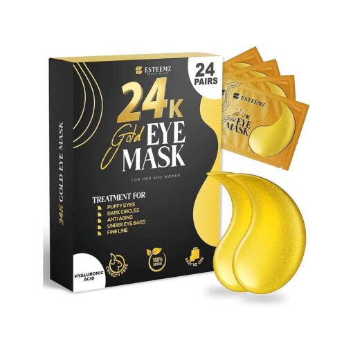 24K Gold Under Eye Patches For Puffy Eyes ( 24 Pairs Individually Wrapped ) - Collagen Enriched Under Eye Masks for Dark Circles and Puffiness, Hyaluronic Acid Under Eye Mask Patches for Wrinkles