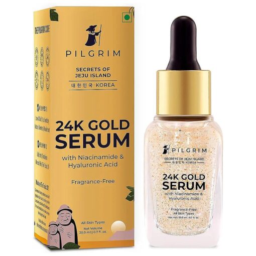 Pilgrim 24K Gold Face Serum With Niacinamide & Hyaluronic Acid, Dewy Primer For Face Make-Up For All Skin Types, Korean Skin Care For Unisex, 20ml